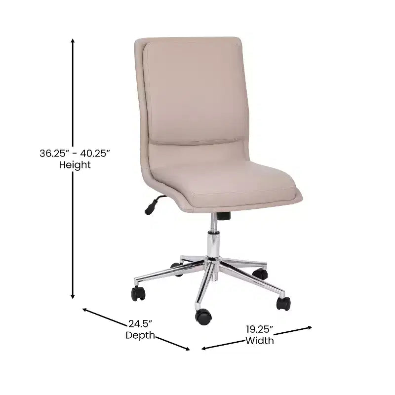 Chaise de bureau pivotante sans accoudoirs Madigan de Flash Furniture, dossier mi-hauteur, rembourrée avec base métallique réglable