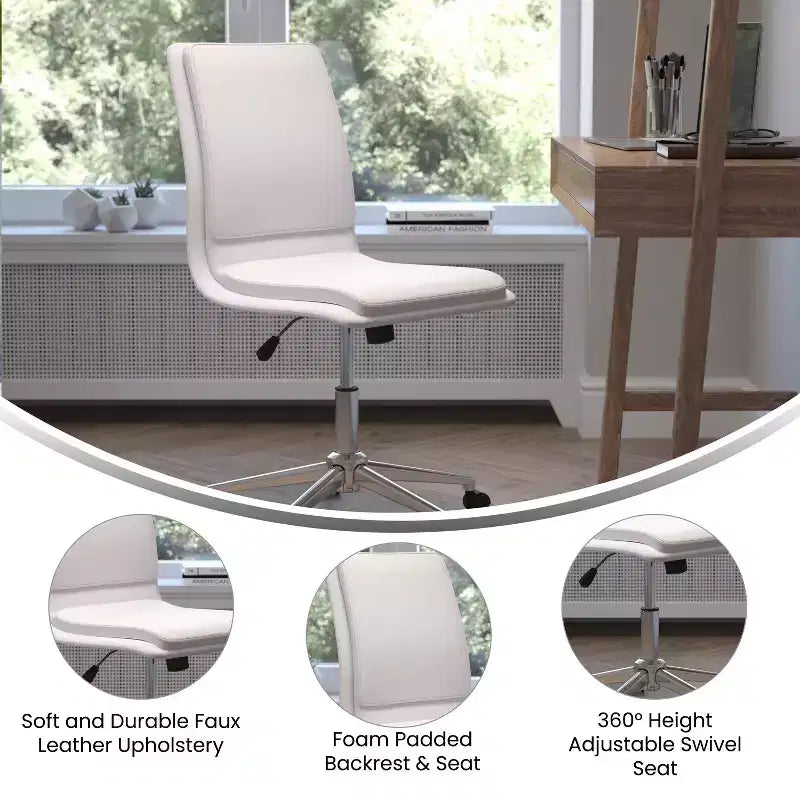 Chaise de bureau pivotante sans accoudoirs Madigan de Flash Furniture, dossier mi-hauteur, rembourrée avec base métallique réglable