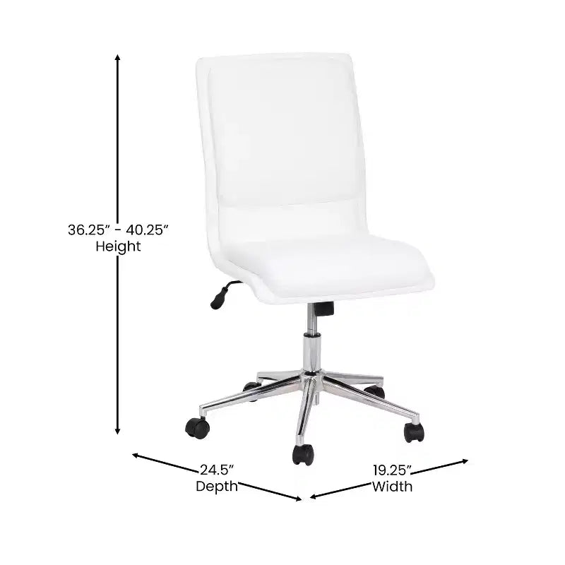 Chaise de bureau pivotante sans accoudoirs Madigan de Flash Furniture, dossier mi-hauteur, rembourrée avec base métallique réglable