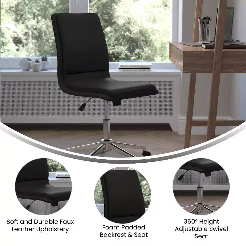 Chaise de bureau pivotante sans accoudoirs Madigan de Flash Furniture, dossier mi-hauteur, rembourrée avec base métallique réglable