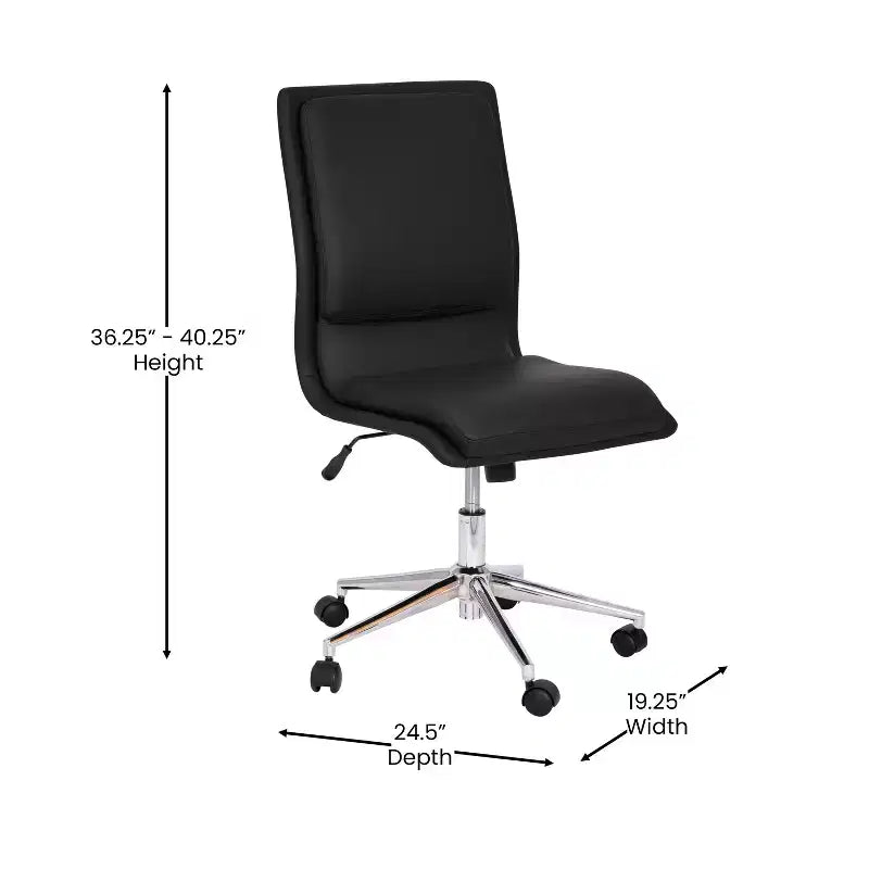 Chaise de bureau pivotante sans accoudoirs Madigan de Flash Furniture, dossier mi-hauteur, rembourrée avec base métallique réglable