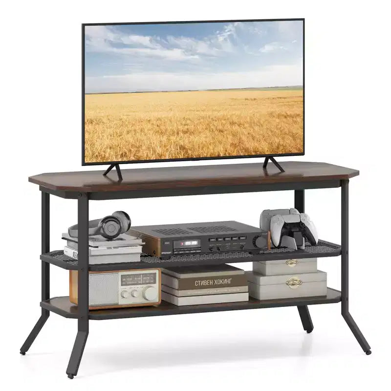 Costway TV Stand for 46 TVs with 2 Storage Shelves Tapered Metal Legs for Living Room