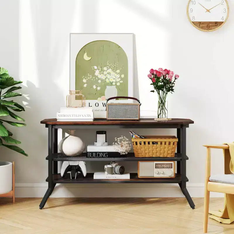 Costway TV Stand for 46 TVs with 2 Storage Shelves Tapered Metal Legs for Living Room