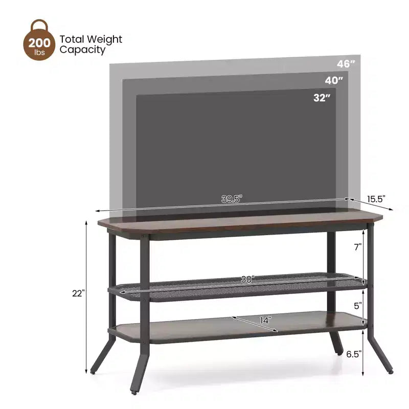 Costway TV Stand for 46 TVs with 2 Storage Shelves Tapered Metal Legs for Living Room