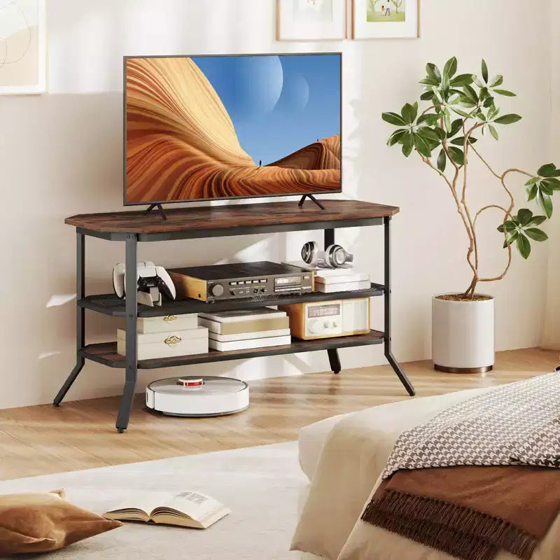 Costway TV Stand for 46 TVs with 2 Storage Shelves Tapered Metal Legs for Living Room