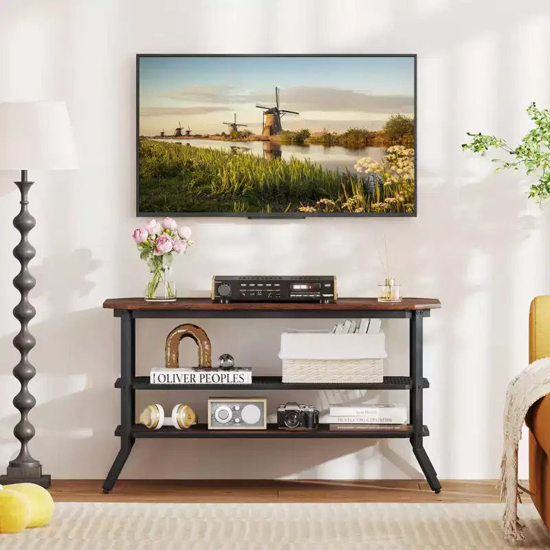 Costway TV Stand for 46 TVs with 2 Storage Shelves Tapered Metal Legs for Living Room