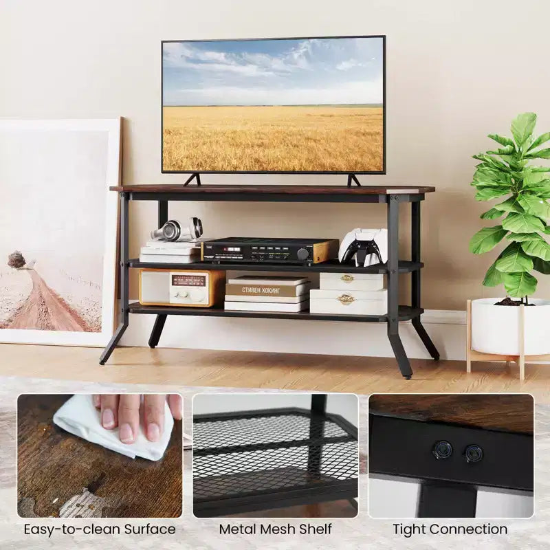 Costway TV Stand for 46 TVs with 2 Storage Shelves Tapered Metal Legs for Living Room