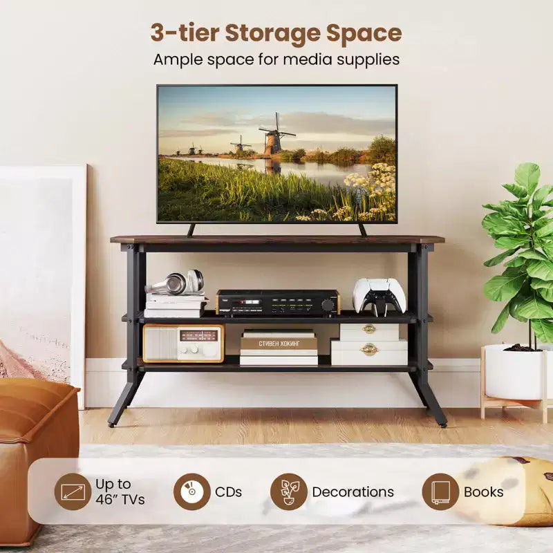 Costway TV Stand for 46 TVs with 2 Storage Shelves Tapered Metal Legs for Living Room