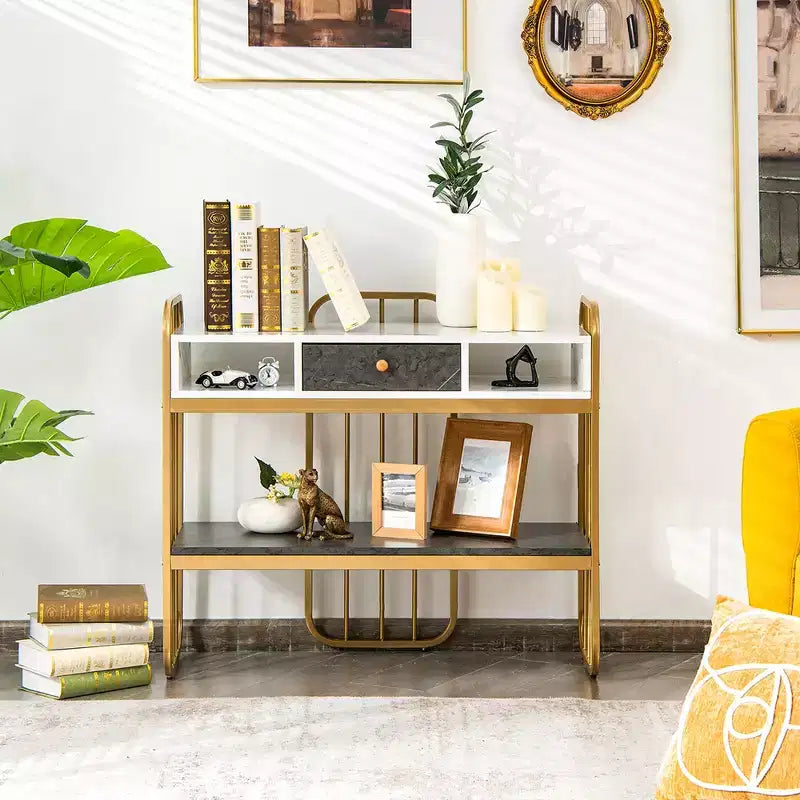 Costway Table Console avec Tiroir Étagère de Rangement Grand Plateau Moderne pour Entrée