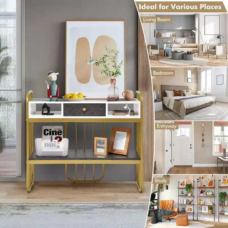 Costway Table Console avec Tiroir Étagère de Rangement Grand Plateau Moderne pour Entrée