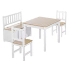 Qaba 4-Piece Kids Table Set with 2 Wooden Chairs, 1 Storage Bench, and Interesting Modern Design