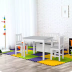 Qaba 4-Piece Kids Table Set with 2 Wooden Chairs, 1 Storage Bench, and Interesting Modern Design