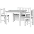 Qaba 4-Piece Kids Table Set with 2 Wooden Chairs, 1 Storage Bench, and Interesting Modern Design