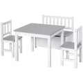 Qaba 4-Piece Kids Table Set with 2 Wooden Chairs, 1 Storage Bench, and Interesting Modern Design
