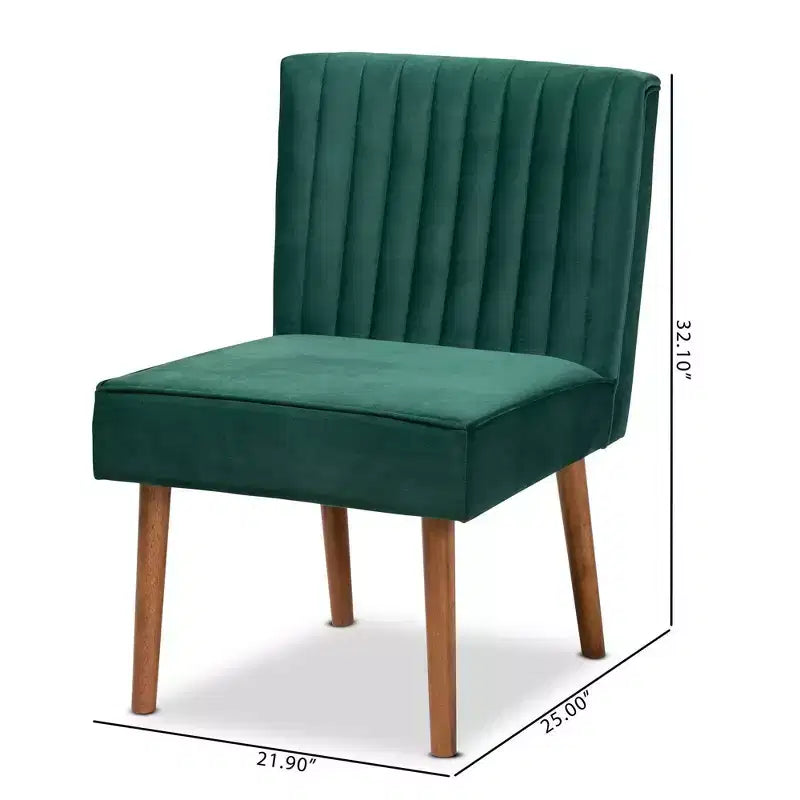 Chaise de salle à manger Alvis en velours capitonné et bois - Baxton Studio