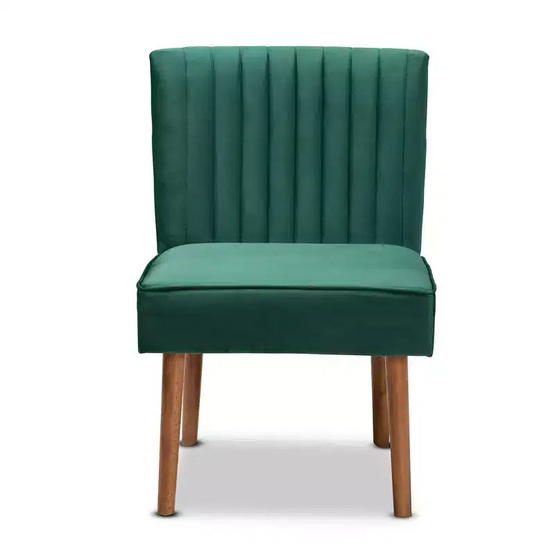 Chaise de salle à manger Alvis en velours capitonné et bois - Baxton Studio