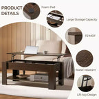 Table basse relevable Yaheetech avec compartiment caché et étagère ouverte pour salon