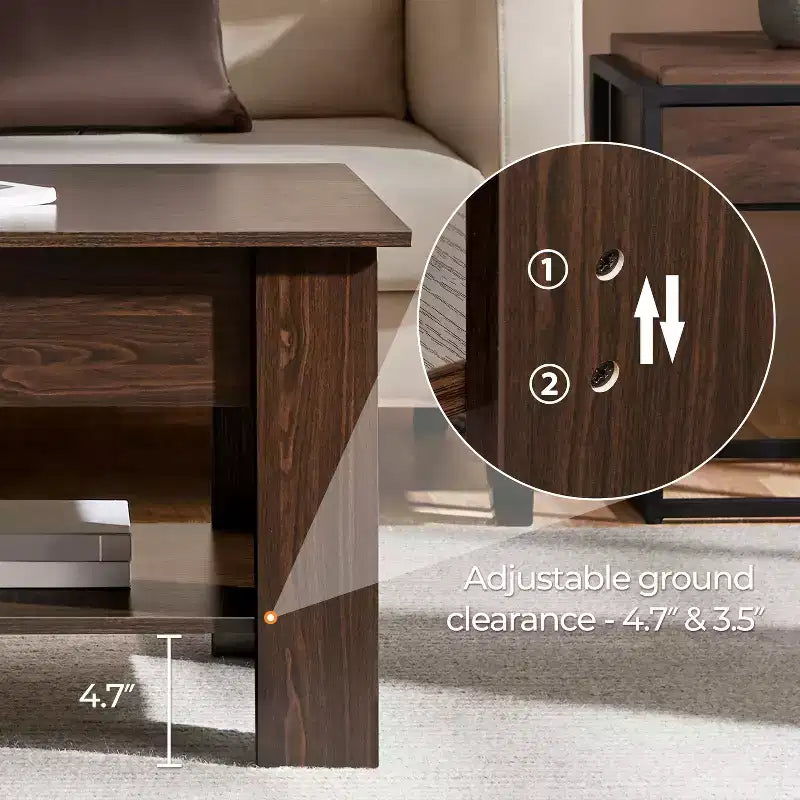Table basse relevable Yaheetech avec compartiment caché et étagère ouverte pour salon