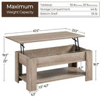Table basse relevable Yaheetech avec compartiment caché et étagère ouverte pour salon