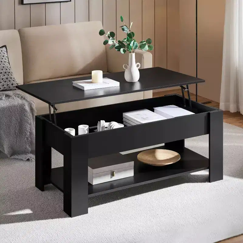 Table basse relevable Yaheetech avec compartiment caché et étagère ouverte pour salon