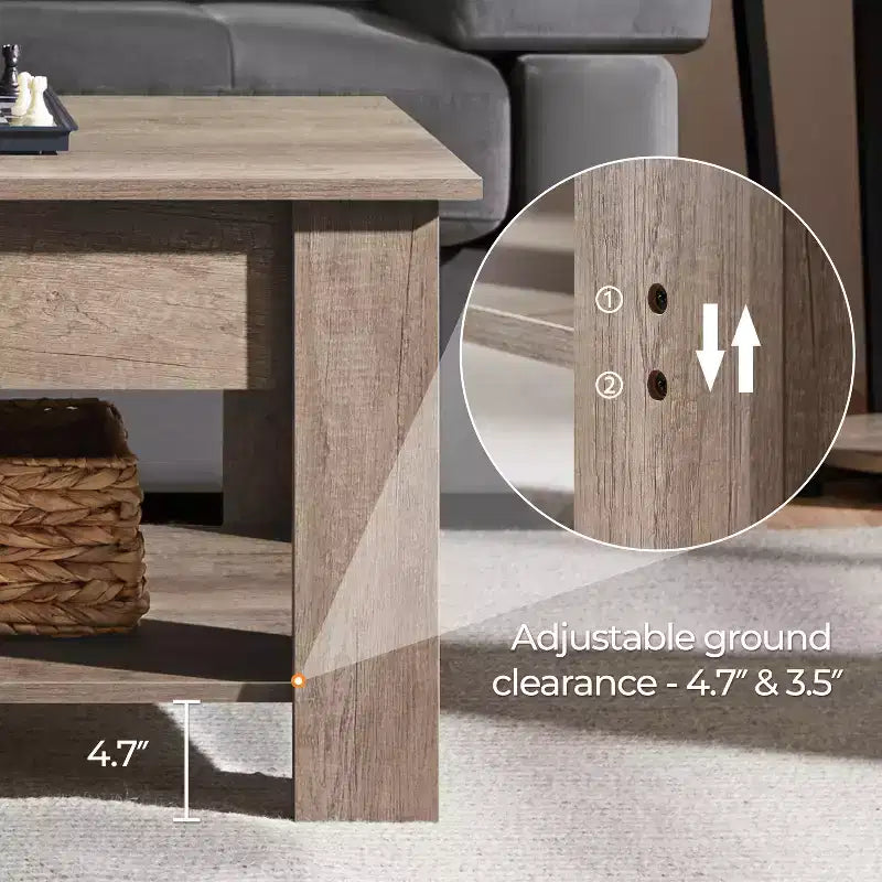Table basse relevable Yaheetech avec compartiment caché et étagère ouverte pour salon