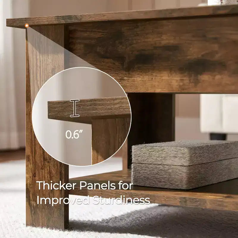 Table basse relevable Yaheetech avec compartiment caché et étagère ouverte pour salon