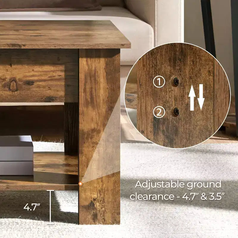 Table basse relevable Yaheetech avec compartiment caché et étagère ouverte pour salon