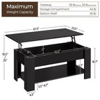 Table basse relevable Yaheetech avec compartiment caché et étagère ouverte pour salon