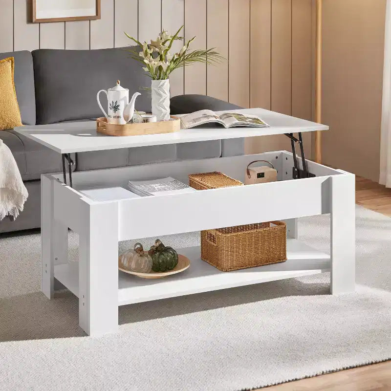 Table basse relevable Yaheetech avec compartiment caché et étagère ouverte pour salon