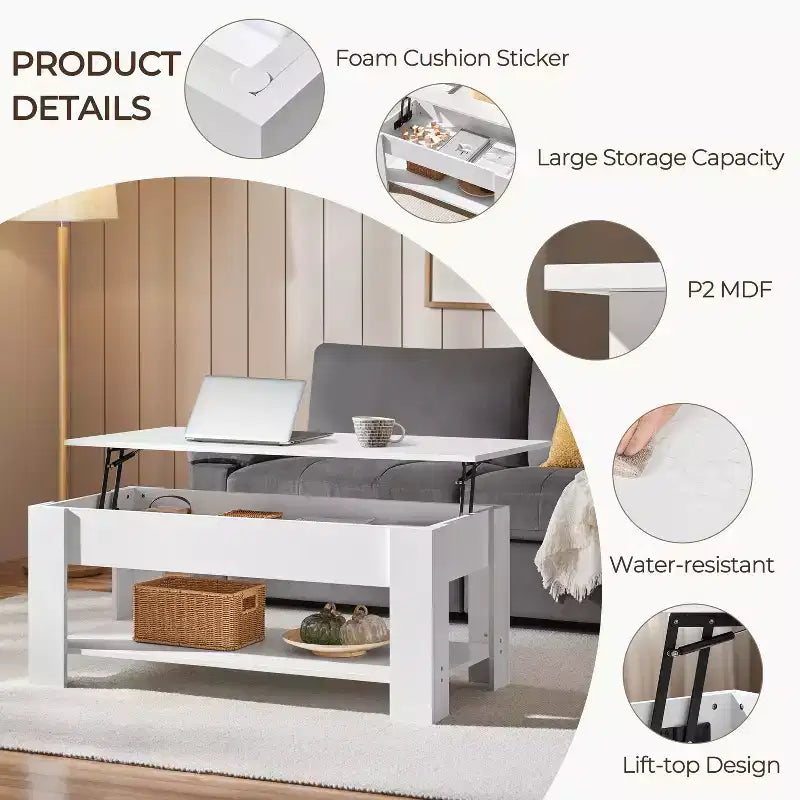 Table basse relevable Yaheetech avec compartiment caché et étagère ouverte pour salon