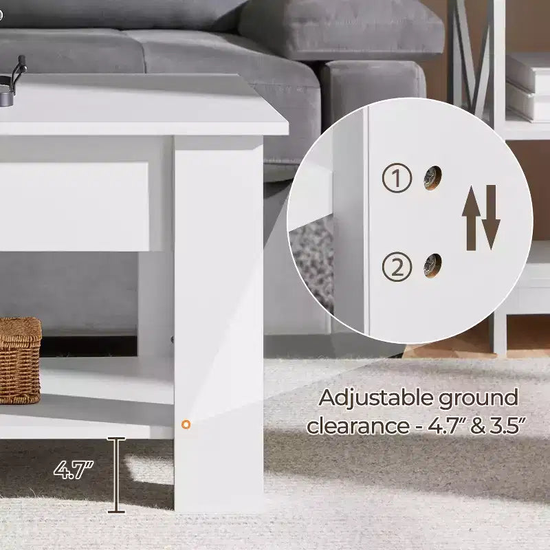 Table basse relevable Yaheetech avec compartiment caché et étagère ouverte pour salon