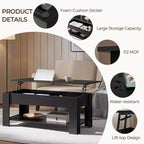 Table basse relevable Yaheetech avec compartiment caché et étagère ouverte pour salon