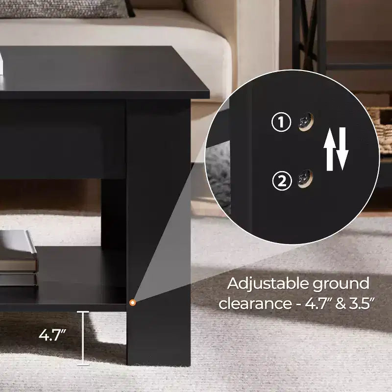 Table basse relevable Yaheetech avec compartiment caché et étagère ouverte pour salon