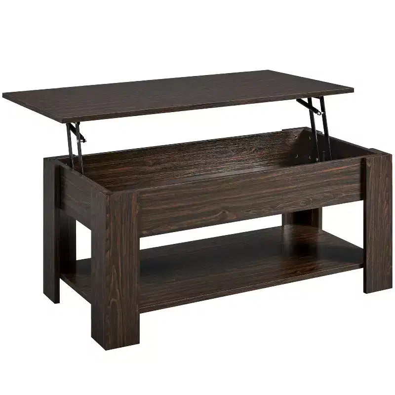 Table basse relevable Yaheetech avec compartiment caché et étagère ouverte pour salon