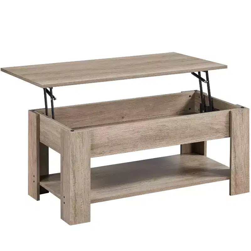 Table basse relevable Yaheetech avec compartiment caché et étagère ouverte pour salon