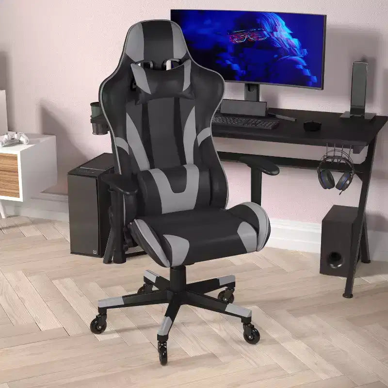 Flash Furniture X20 Gaming Chair Racing Office Computer PC Adjustable Chair with Reclining Back and Transparent Roller Wheels