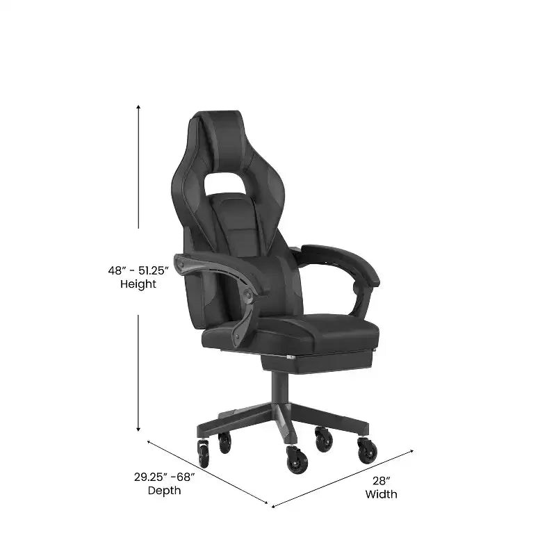 Flash Furniture X40 Gaming Chair Racing Computer Chair with Fully Reclining Back/Arms and Transparent Roller Wheels, Slide-Out Footrest