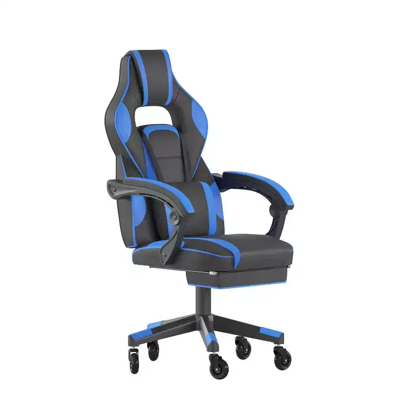 Flash Furniture X40 Gaming Chair Racing Computer Chair with Fully Reclining Back/Arms and Transparent Roller Wheels, Slide-Out Footrest