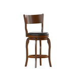 Merrick Lane 24 Classic Wooden Open Back Swivel Counter Height Pub Stool with Upholstered Padded Seat and Integrated Footrest