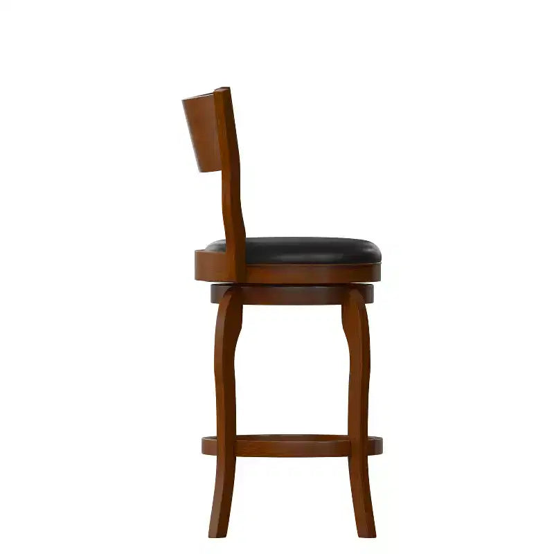 Tabouret de bar pivotant Merrick Lane 24, classique, en bois, avec dossier ouvert, hauteur de comptoir, siège rembourré en tissu et repose-pieds intégré