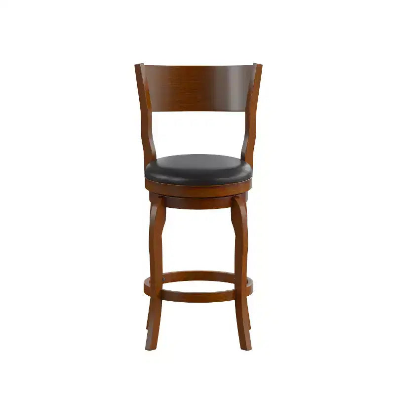 Tabouret de bar pivotant Merrick Lane 24, classique, en bois, avec dossier ouvert, hauteur de comptoir, siège rembourré en tissu et repose-pieds intégré