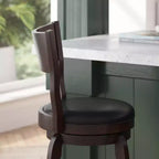 Tabouret de bar pivotant Merrick Lane 24, classique, en bois, avec dossier ouvert, hauteur de comptoir, siège rembourré en tissu et repose-pieds intégré