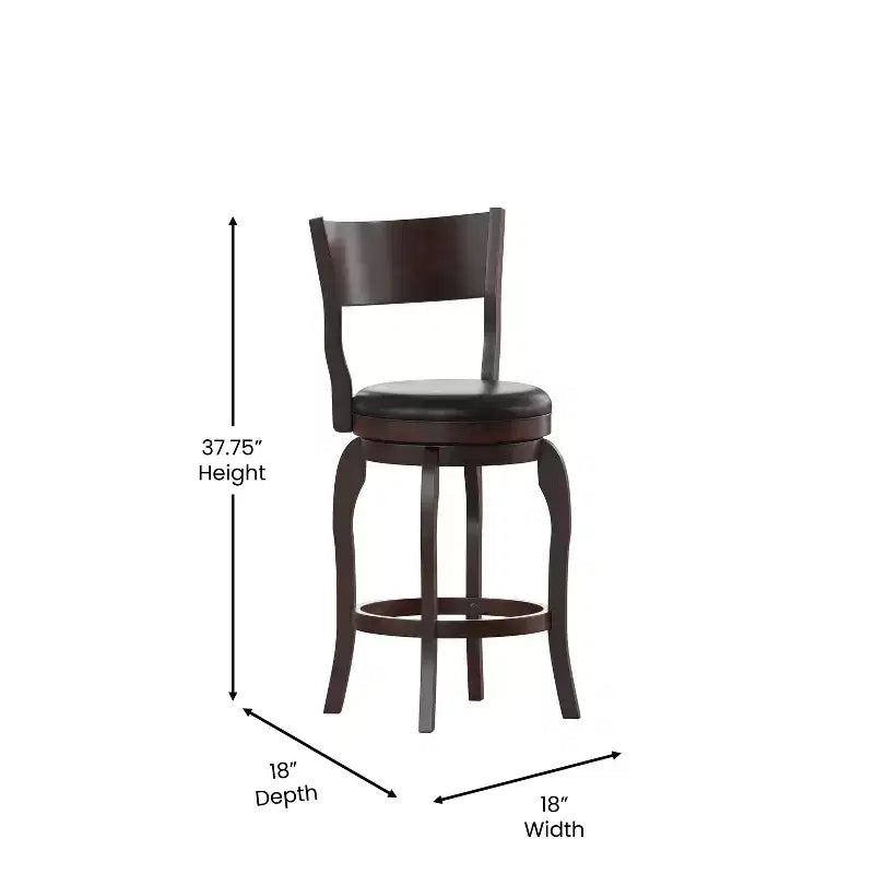 Tabouret de bar pivotant Merrick Lane 24, classique, en bois, avec dossier ouvert, hauteur de comptoir, siège rembourré en tissu et repose-pieds intégré