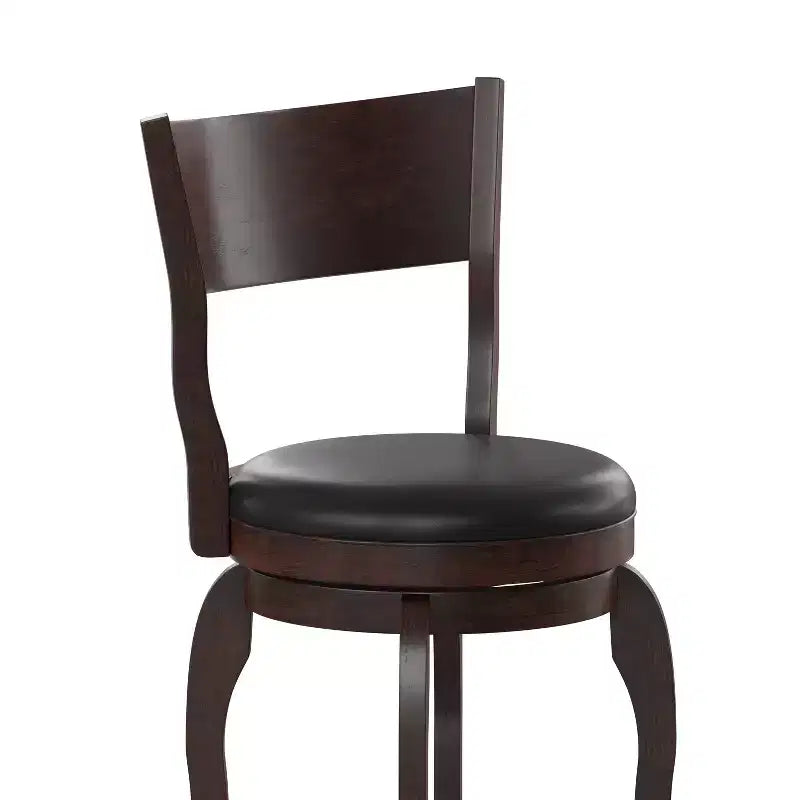 Tabouret de bar pivotant Merrick Lane 24, classique, en bois, avec dossier ouvert, hauteur de comptoir, siège rembourré en tissu et repose-pieds intégré