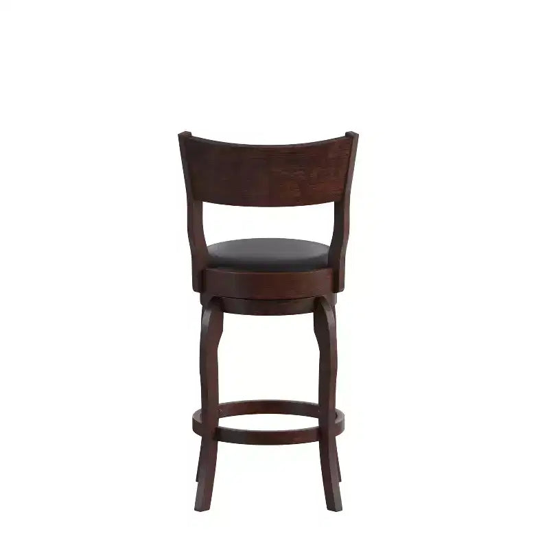 Tabouret de bar pivotant Merrick Lane 24, classique, en bois, avec dossier ouvert, hauteur de comptoir, siège rembourré en tissu et repose-pieds intégré