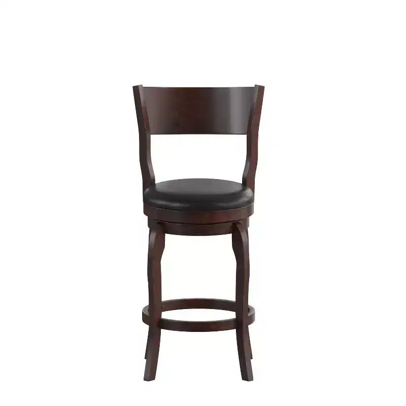 Tabouret de bar pivotant Merrick Lane 24, classique, en bois, avec dossier ouvert, hauteur de comptoir, siège rembourré en tissu et repose-pieds intégré