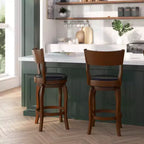 Tabouret de bar pivotant Merrick Lane 24, classique, en bois, avec dossier ouvert, hauteur de comptoir, siège rembourré en tissu et repose-pieds intégré