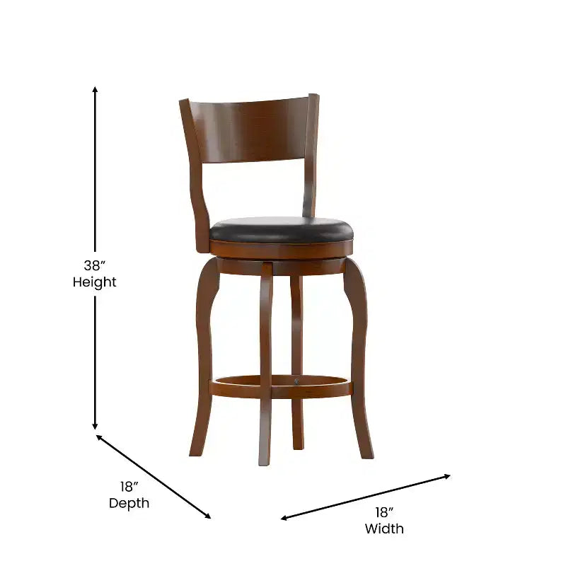 Tabouret de bar pivotant Merrick Lane 24, classique, en bois, avec dossier ouvert, hauteur de comptoir, siège rembourré en tissu et repose-pieds intégré