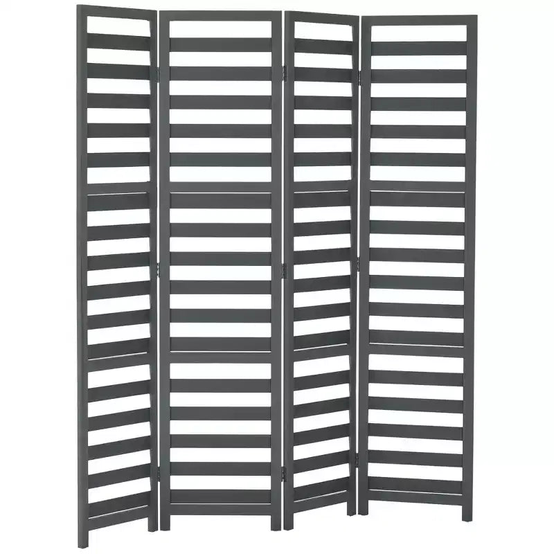 HOMCOM 5.6' 4 Panel Room Divider Folding Privacy Screen Panel, Louvred Freestanding Privacy Divider, White / Grey