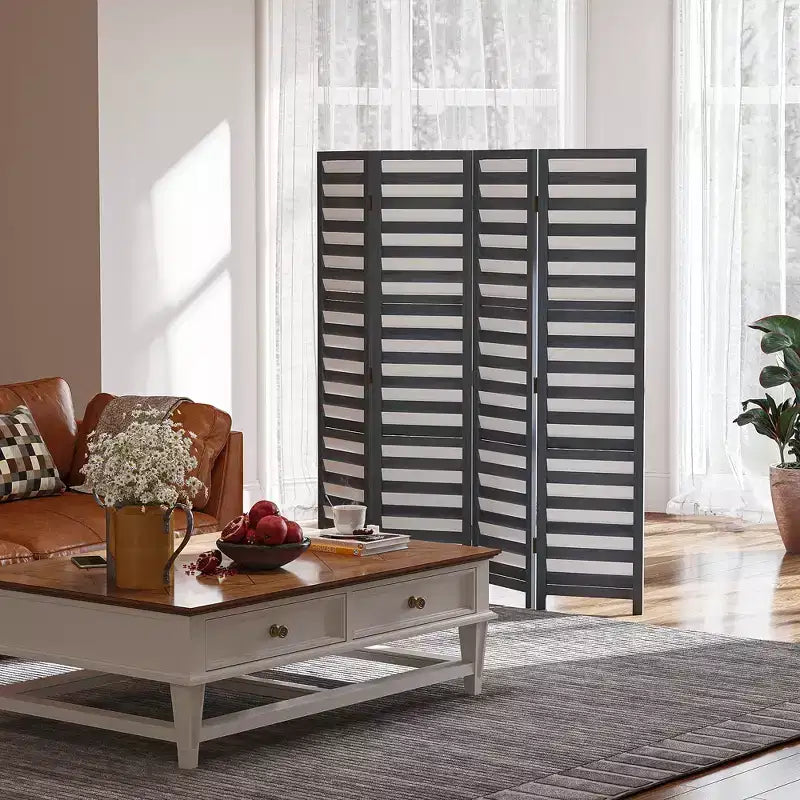 HOMCOM 5.6' 4 Panel Room Divider Folding Privacy Screen Panel, Louvred Freestanding Privacy Divider, White / Grey